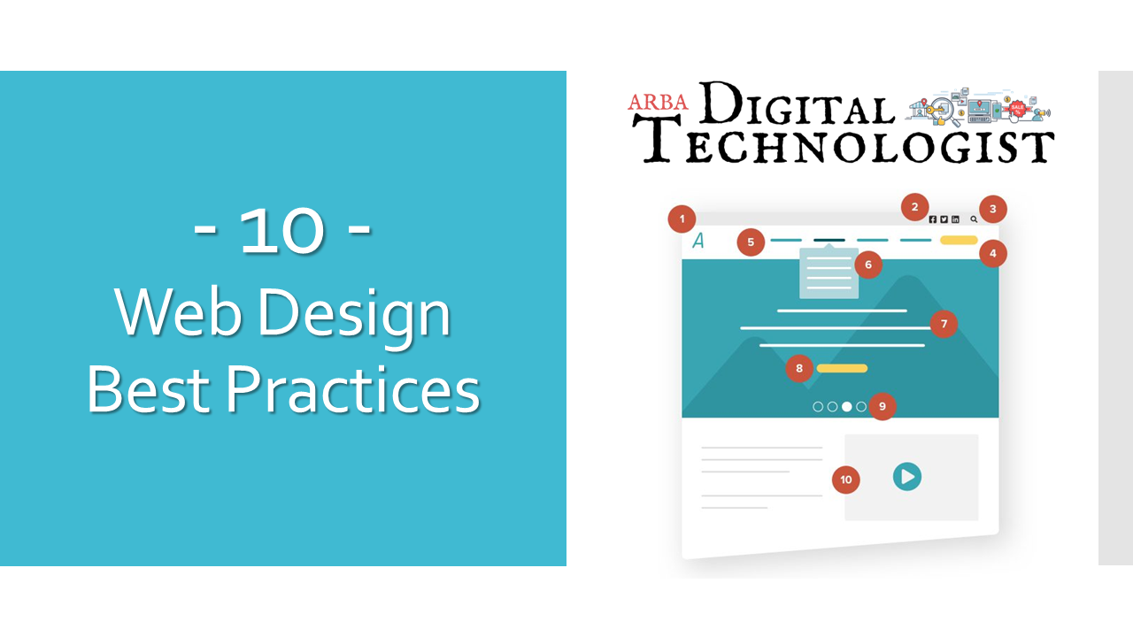 A blue banner with the words `` 10 web design best practices '' and a picture of a website.