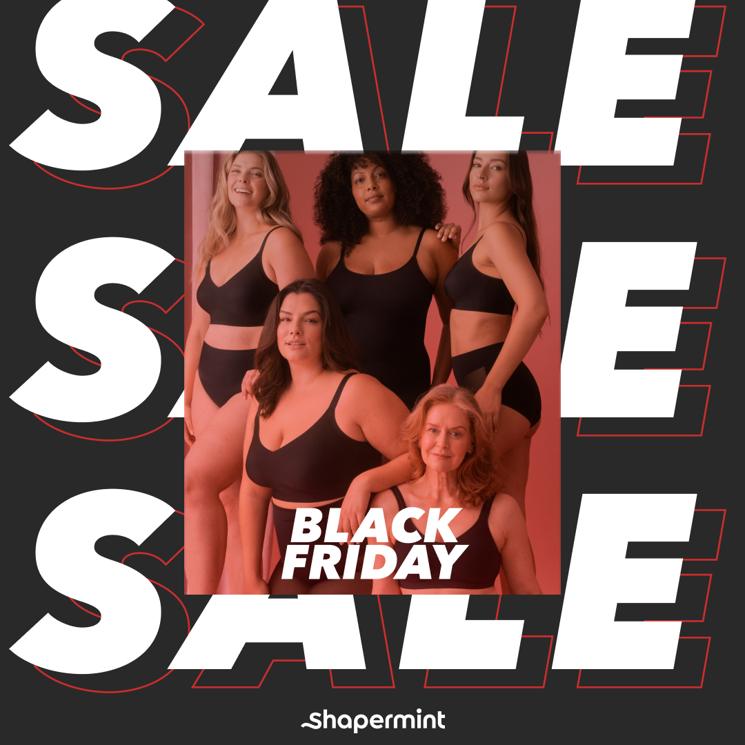 Black Friday Sale ad: women in black lingerie,