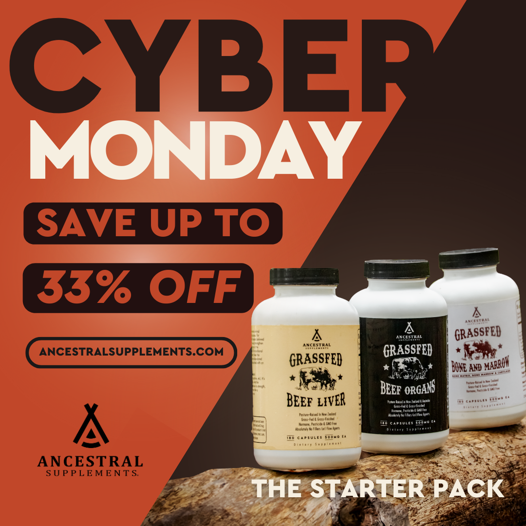 Cyber Monday sale: Supplements with up to 33% off. The Starter Pack is promoted with three supplement bottles.