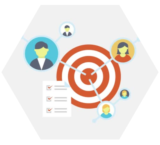 Target with profile icons and checklist, representing audience targeting or recruitment