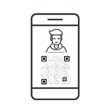 A cell phone with a qr code and a picture of a man on the screen.