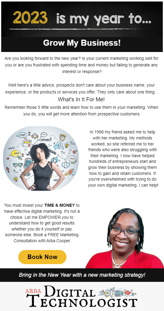 A poster that says 2023 is my year to grow my business