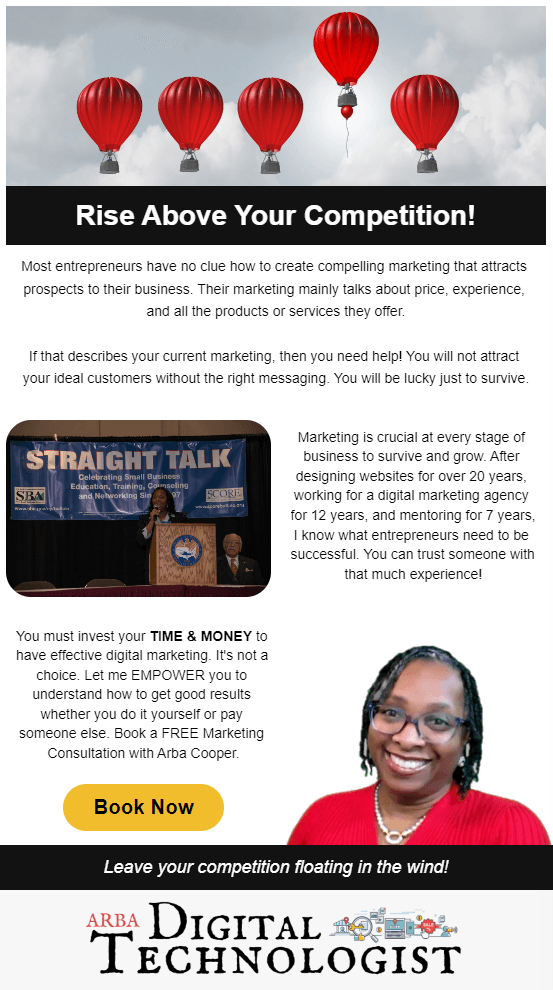 A woman is standing in front of a podium with hot air balloons flying in the sky.