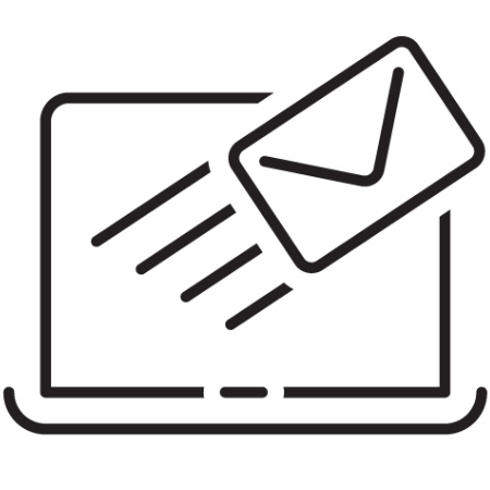 An envelope is flying out of a laptop screen.