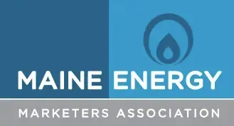 The maine energy marketers association logo is blue and white