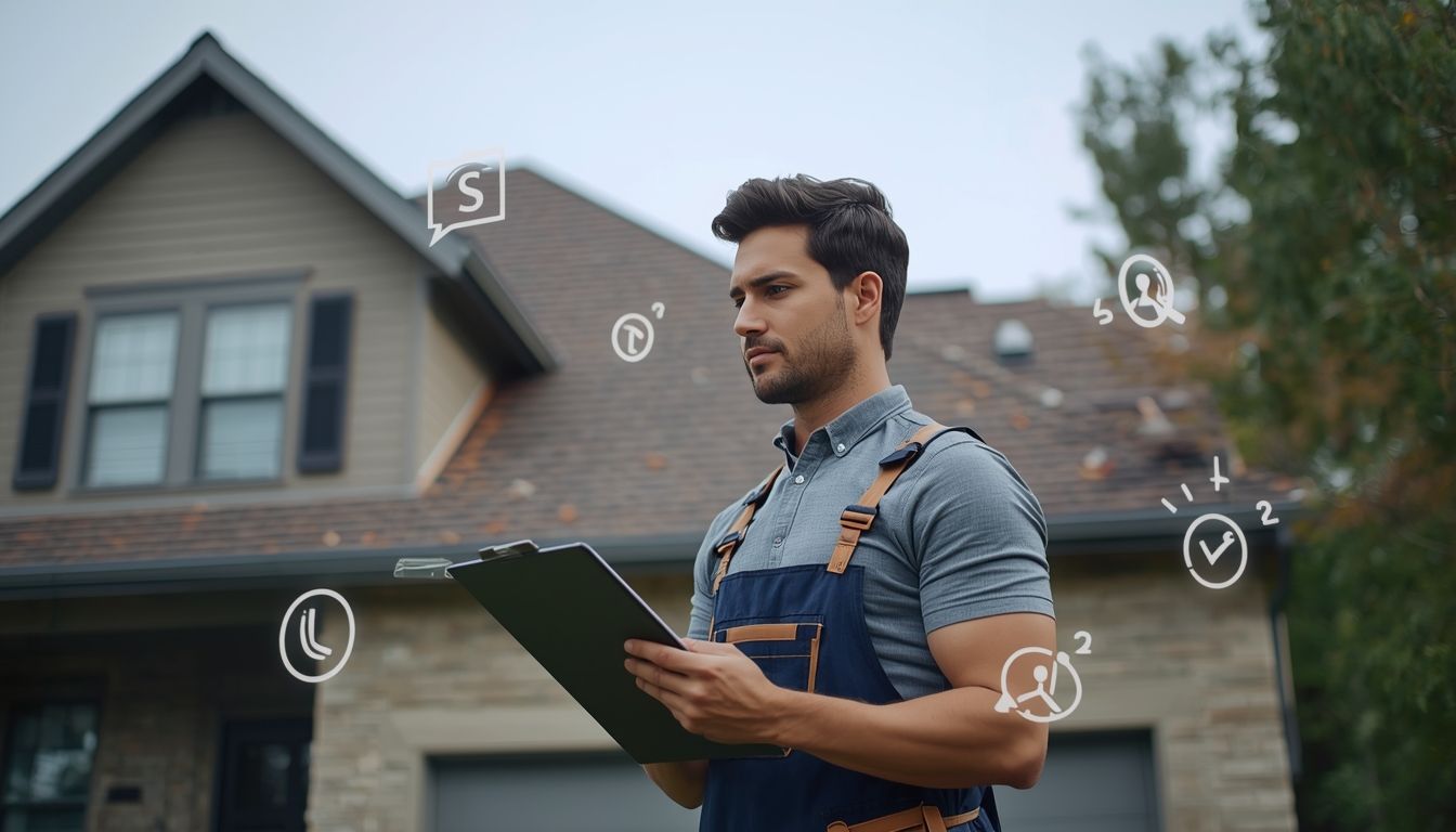 Roofing contractor reviewing marketing checklist