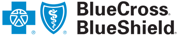 BlueCross BlueShield logo with blue shield icons and black text on white background