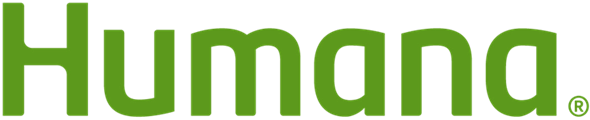 Humana logo in green letters with a curved blue arc and orange sunburst icon above the “a”