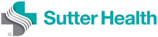 Sutter Health logo with teal text and gray striped icon on white background
