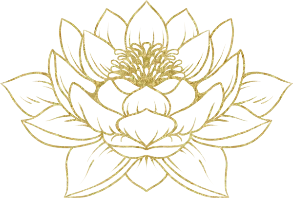 Gold line-art lotus flower illustration on a white background