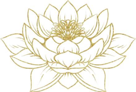 Gold line-art lotus flower illustration on a white background
