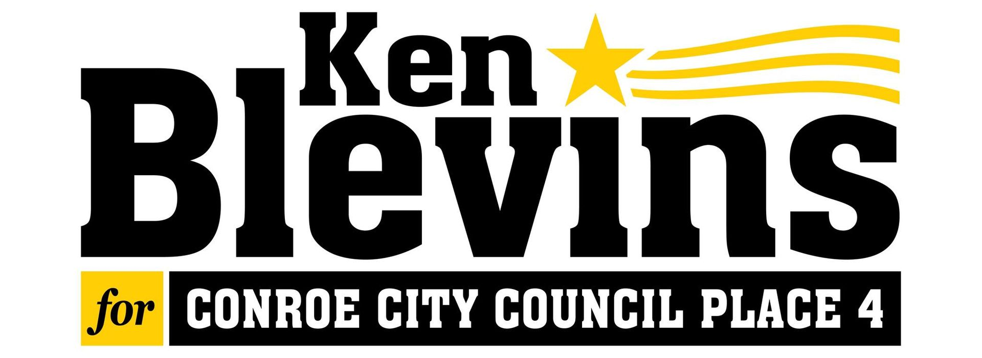 Iron Horse Garage Ken Blevins for Conroe City Council Place 4 campaign logo with star and gold stripes.