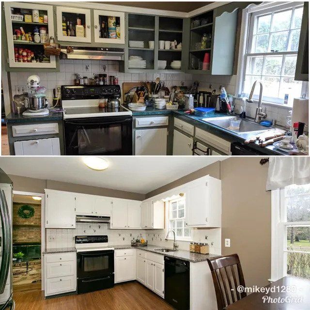 Before and after image of a dirty kitchen — Stroudsburg, PA — Preferred Carpentry LLC