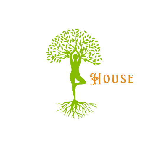 A logo for orenda house spiritual society with a tree , sun , moon and stars.