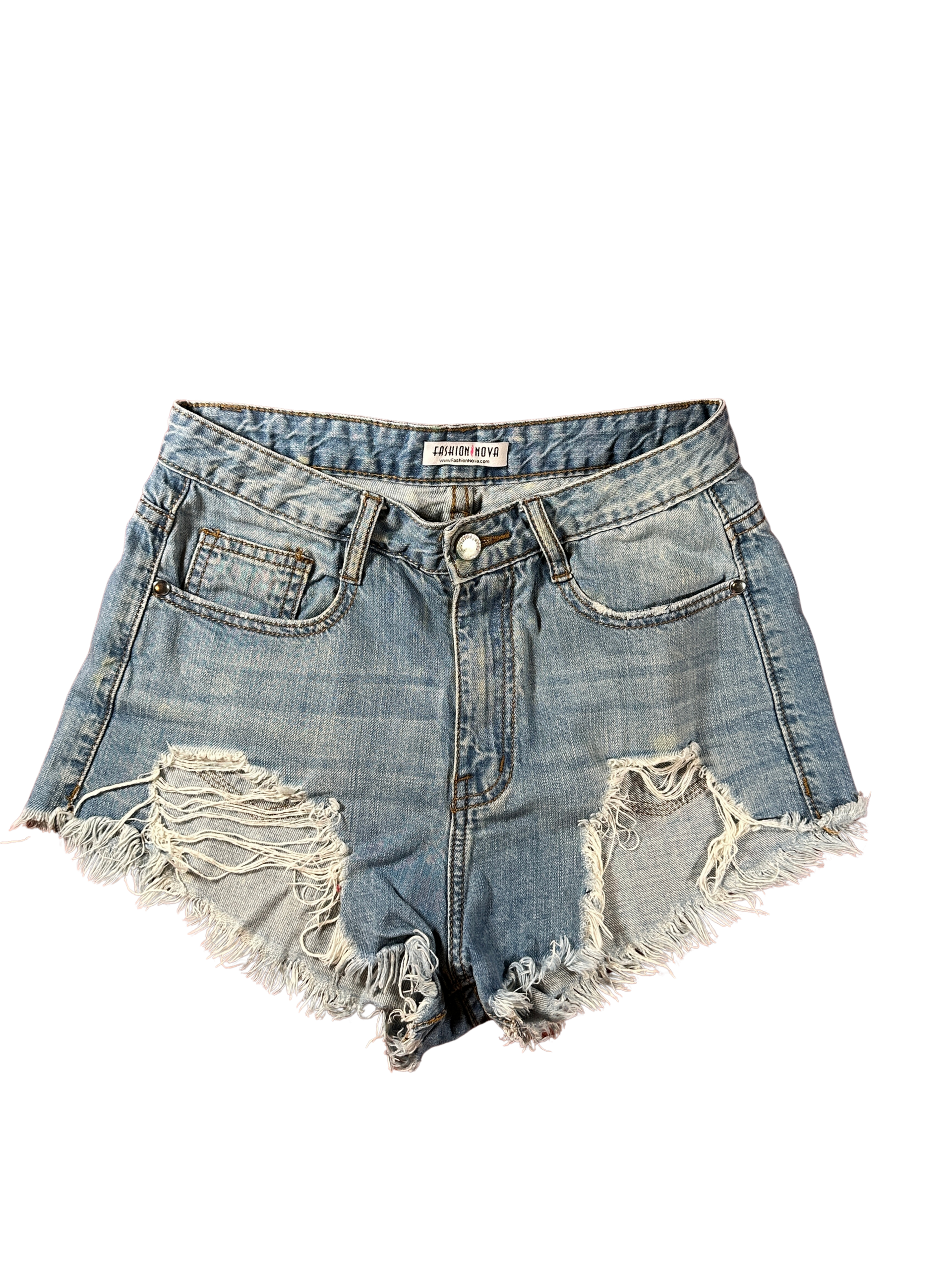 High Rise Distressed Denim Cutoff Shorts