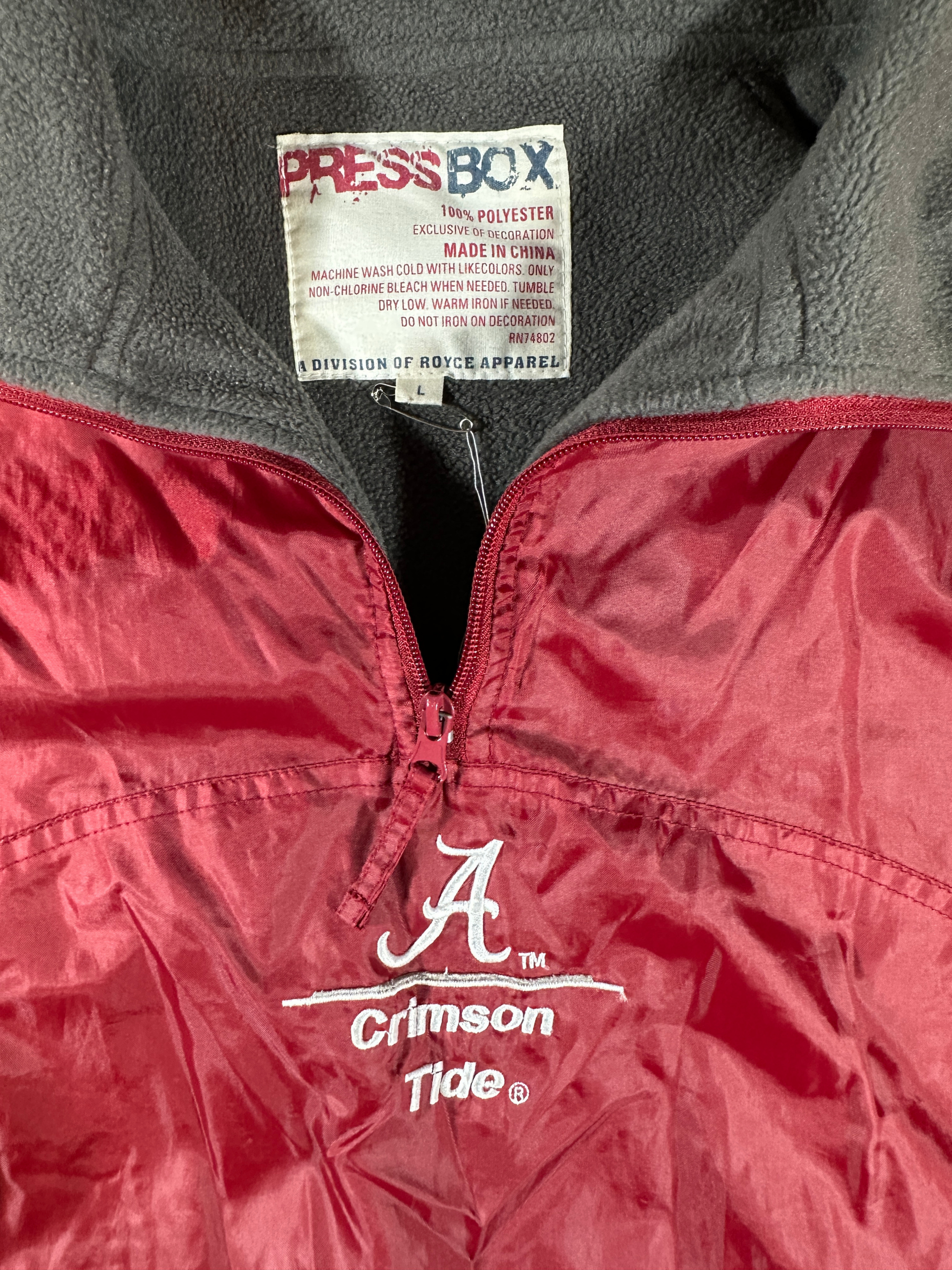 Press Box Alabama Crimson Tide Fleece-Lined 1/4 Zip Pullover Windbreaker