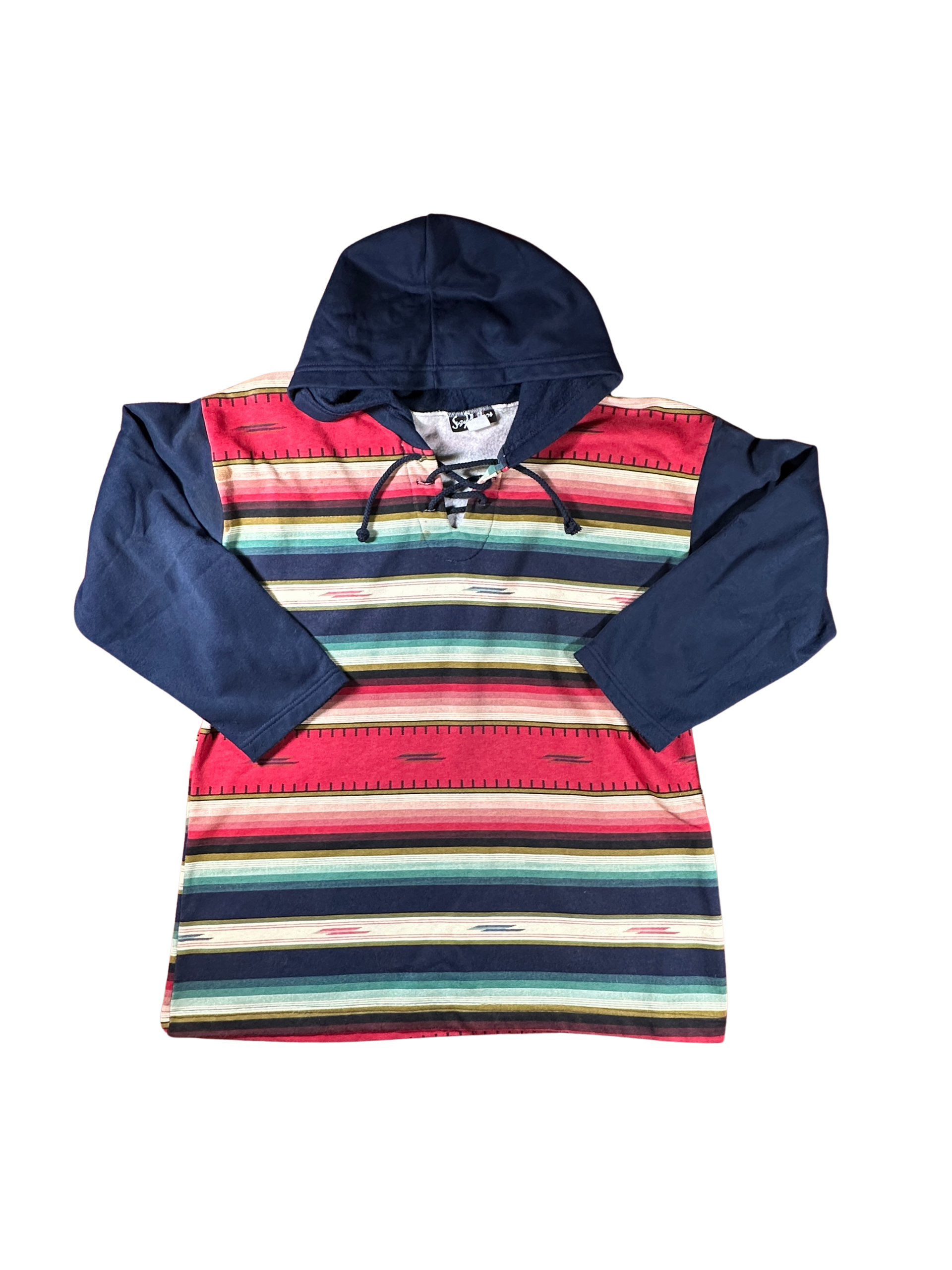 Vintage Suzy Phillips Southwestern Striped Lace-Up Hoodie