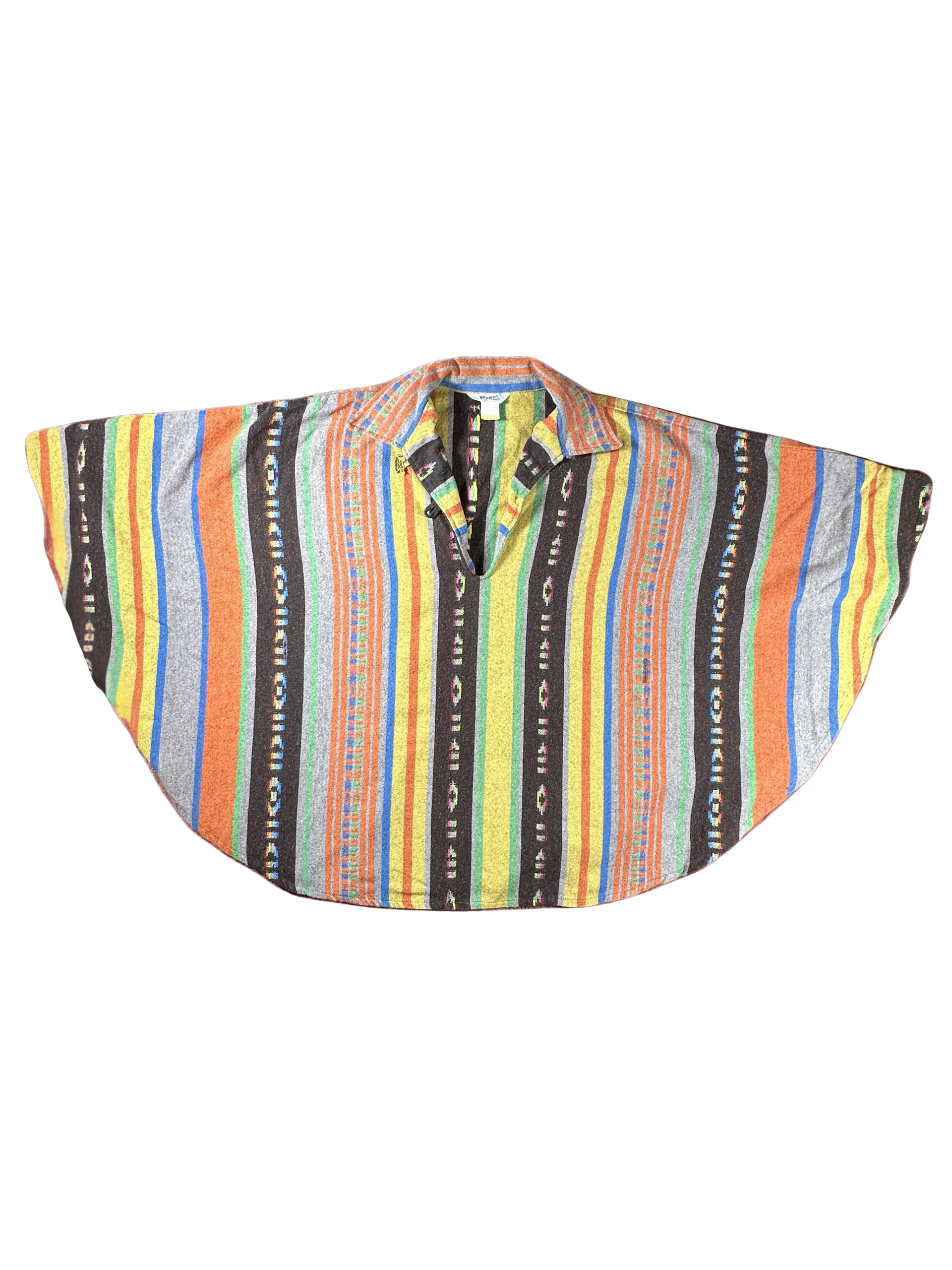Vintage Colorful Striped Aztec Poncho Style Pullover Shirt