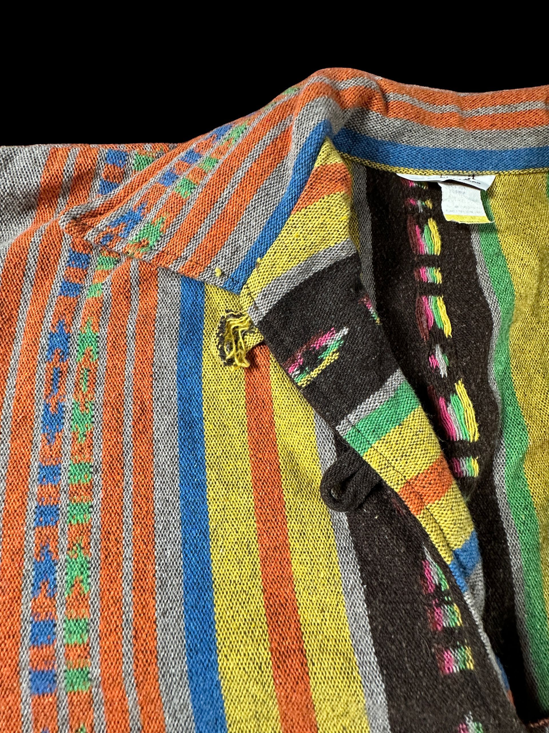 Vintage Colorful Striped Aztec Poncho Style Pullover Shirt