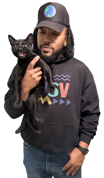 Judge the thrifty kitty mascot. A black house cat.