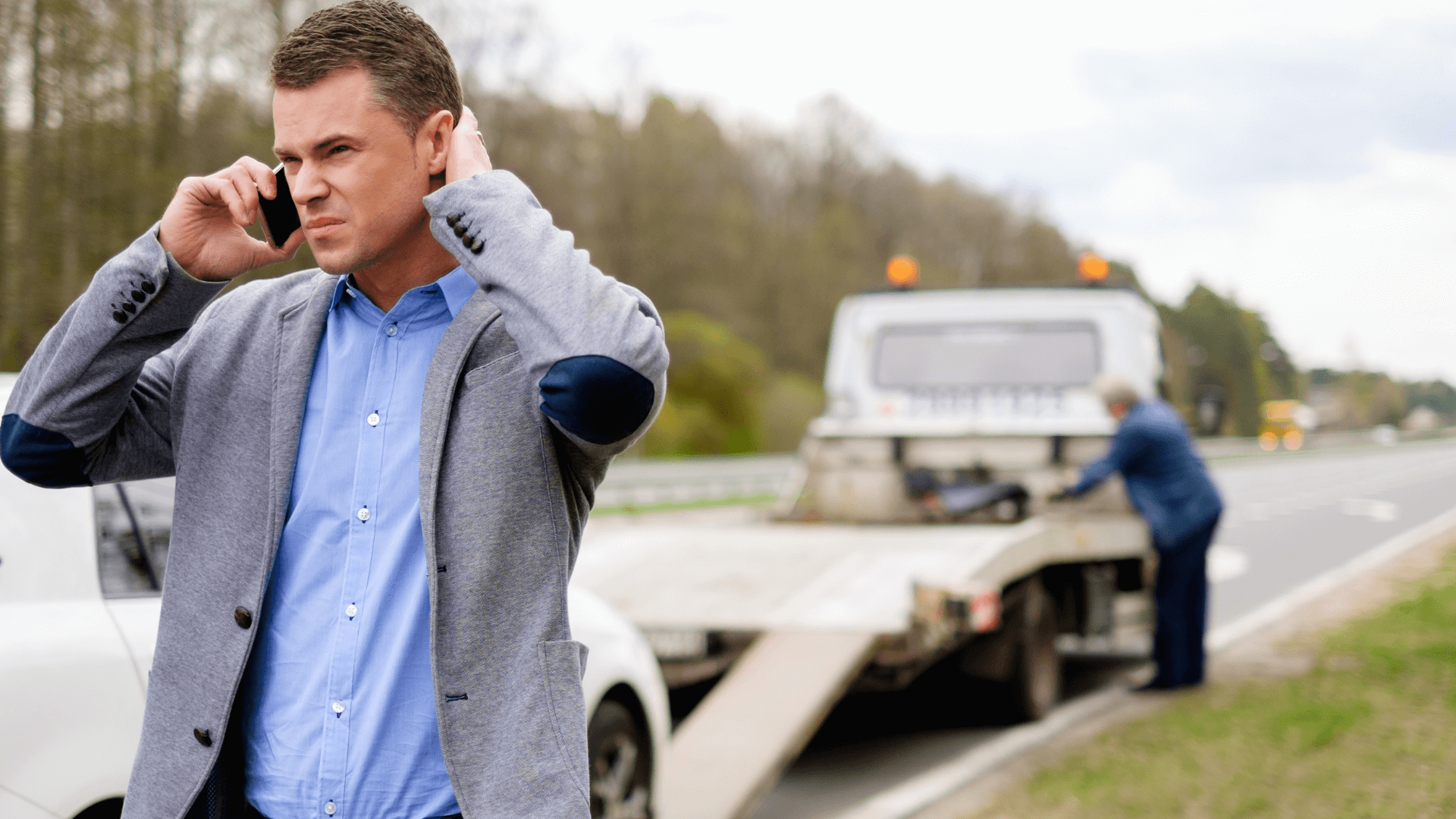 Local towing company give a car a lift in little elm, TX