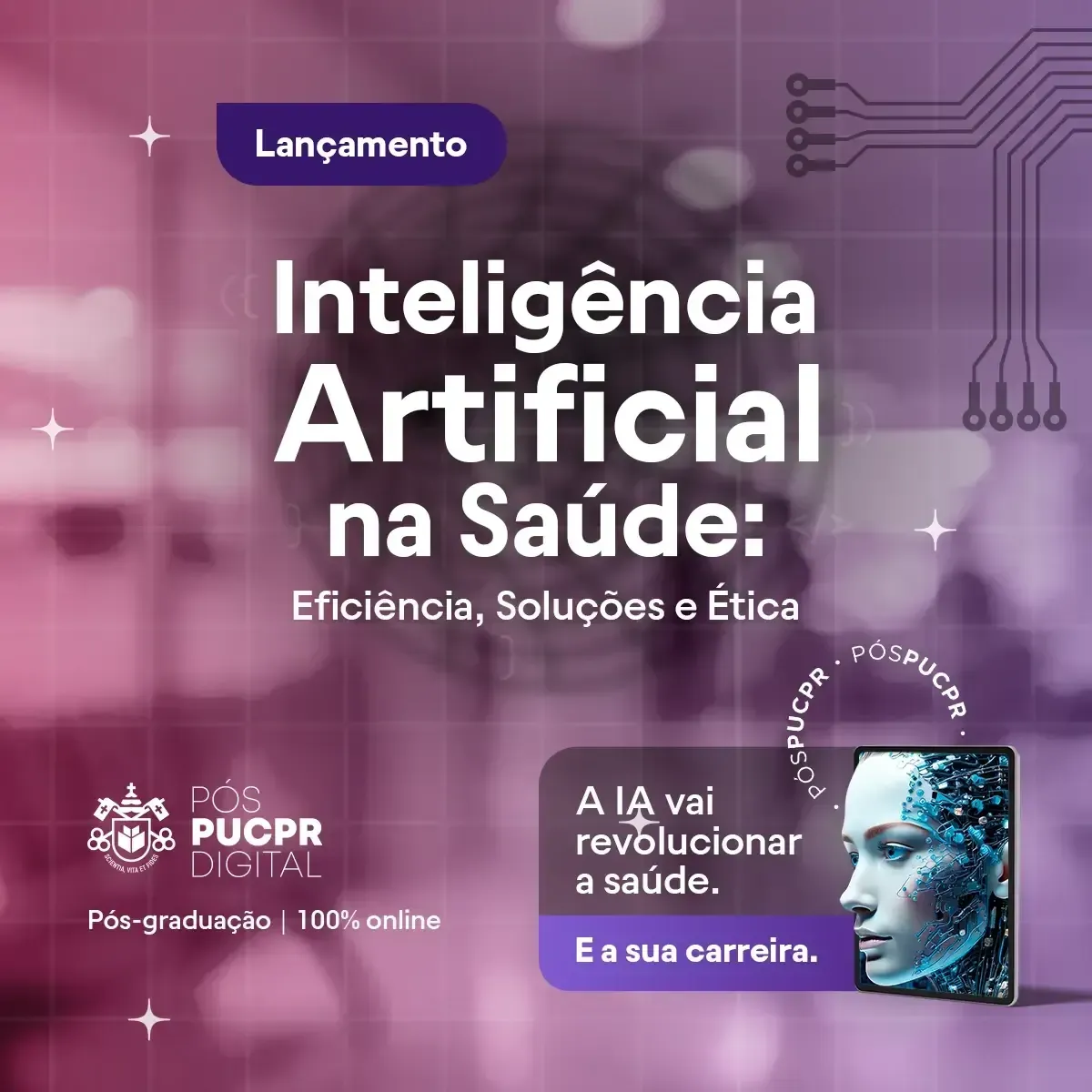 An advertisement for inteligencia artificial na saúde in portuguese
