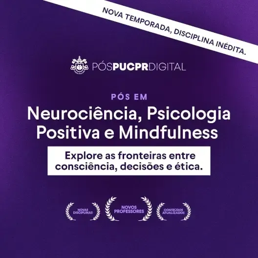 Advertisement for a postgraduate program in Neuroscience, Positive Psychology, and Mindfulness. Purple background.