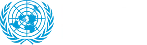 Um logotipo azul e branco das Nações Unidas em um fundo branco.