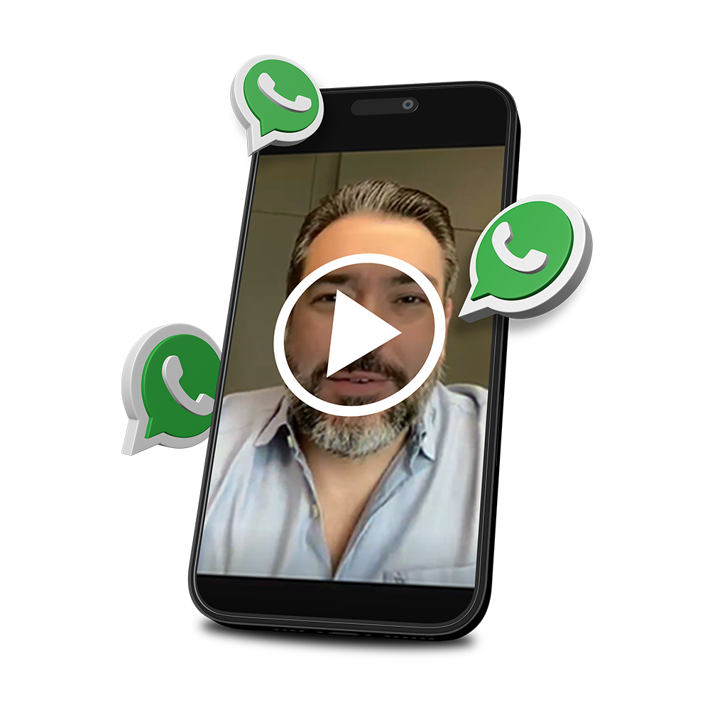 Um telefone com três ícones do WhatsApp saindo dele