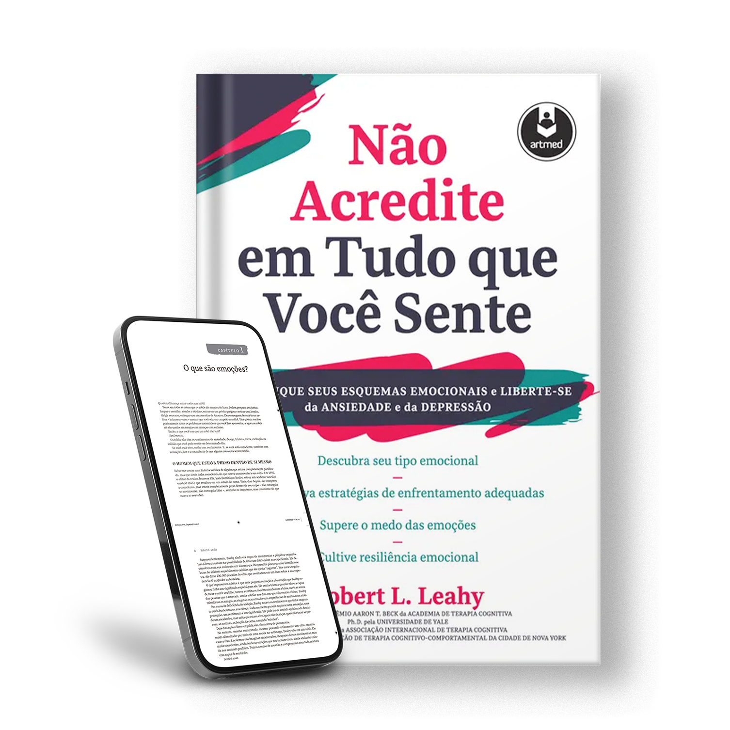 Um livro está ao lado de um celular.