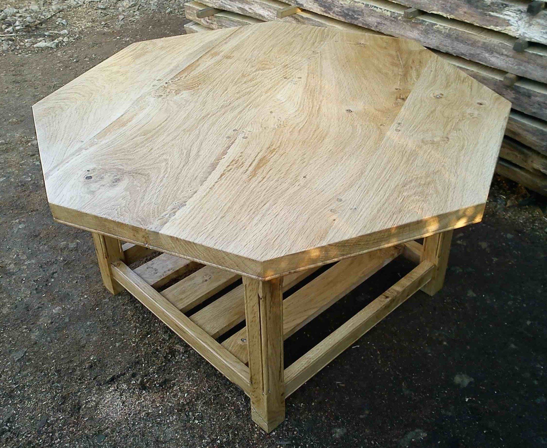 Octagonal coffee table with magazine shelf.
36