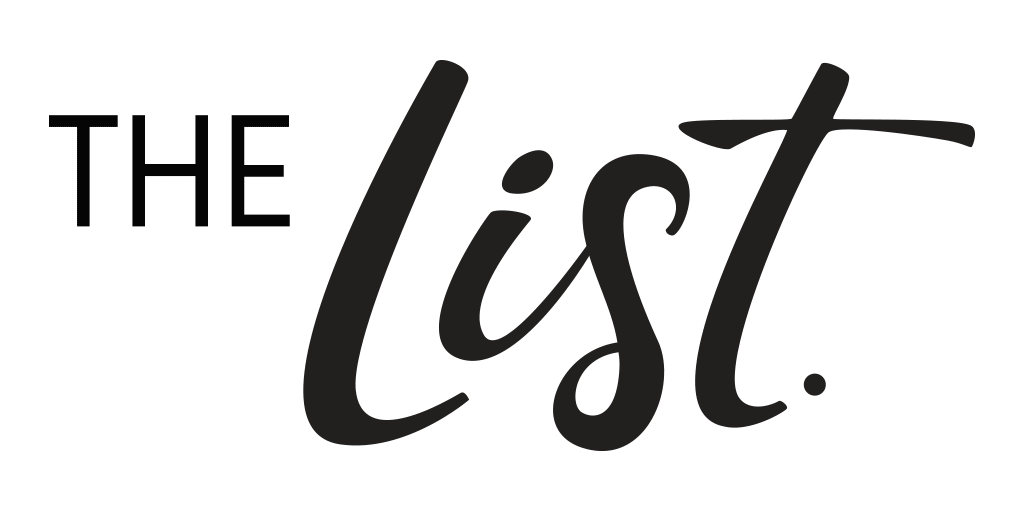 a black and white logo for the list on a white background .