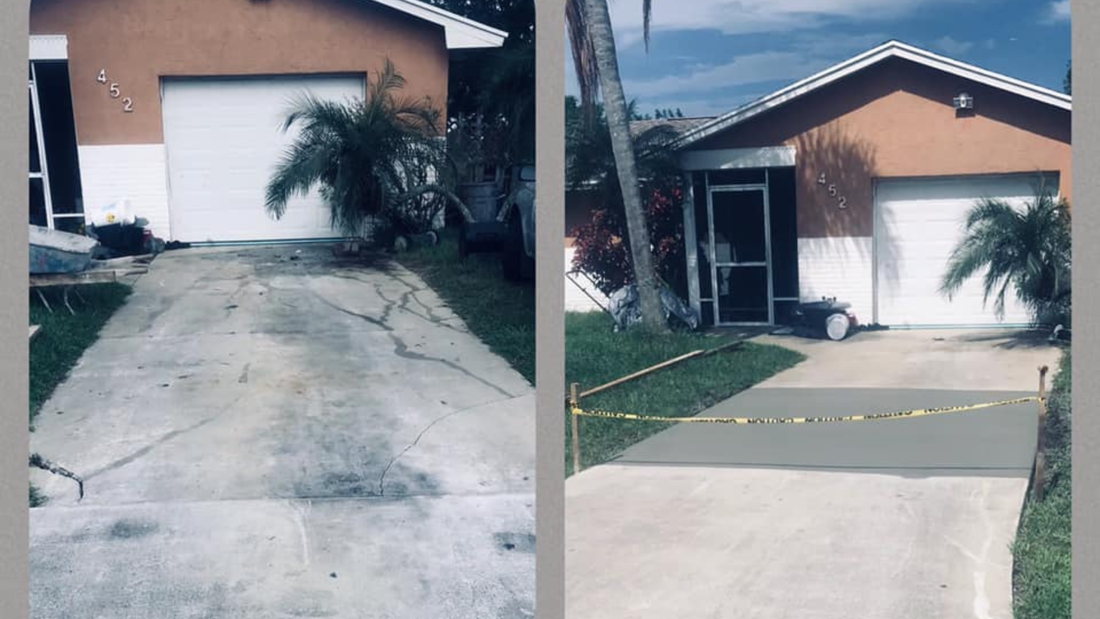 Before and after of a home's driveway. The 