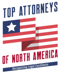 Logo for "Top Attorneys of North America" featuring a stylized Liberian flag and text in blue and red.