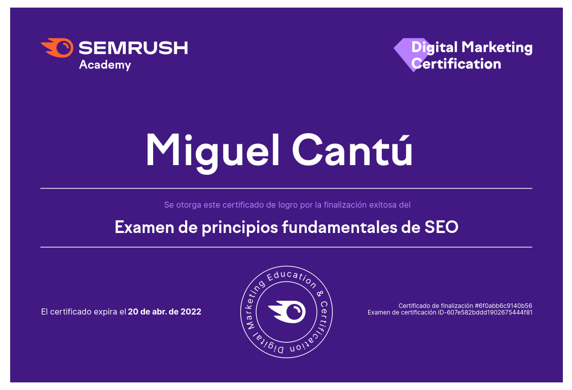 certificacion-semrush-posicionamiento-organico-miguel-cantu