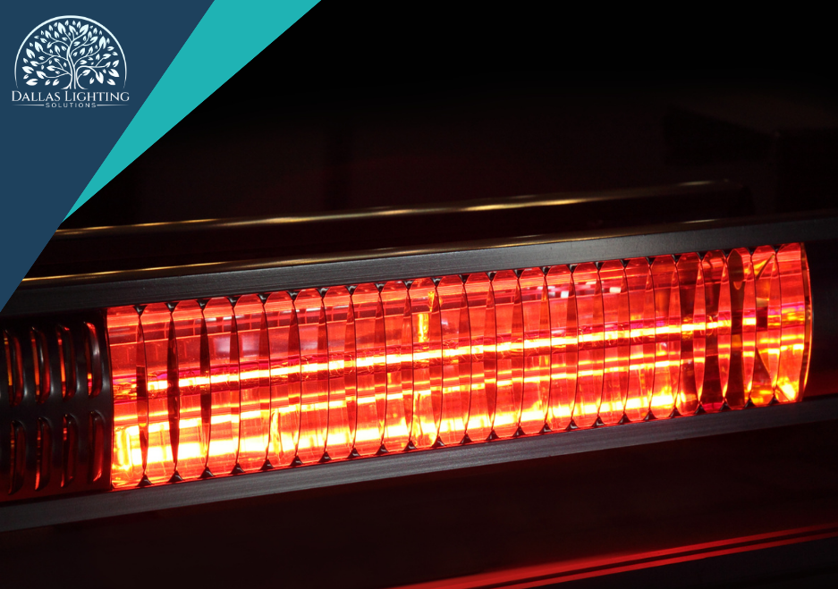 A close up of a heater with red lights on it