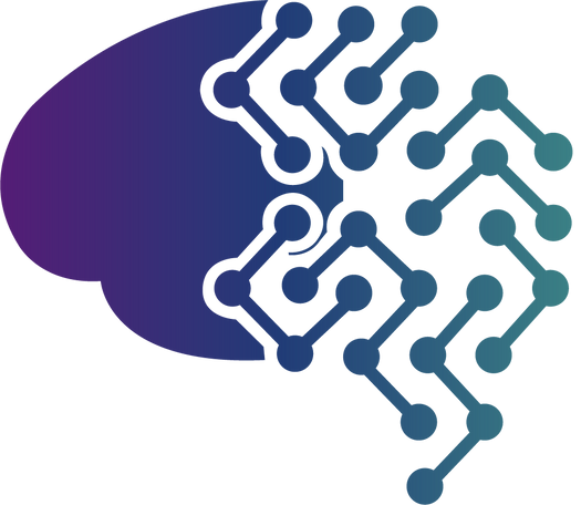 A purple and white icon of a brain with a lot of lines coming out of it.