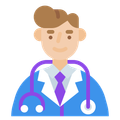 A cartoon illustration of a doctor with a stethoscope around his neck.