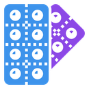 A blue and purple pill icon on a white background.