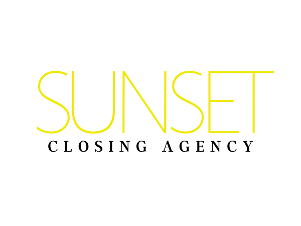 Sunset Closing Agency logo in yellow and black text on a white background