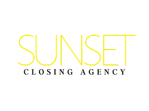 Sunset Closing Agency logo in yellow and black text on a white background