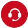 Un icono blanco de un auricular con un micrófono en un círculo rojo.