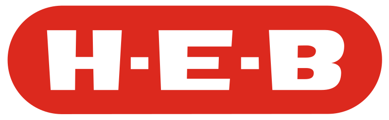 H-E-B logo in white letters on a red rounded rectangle background