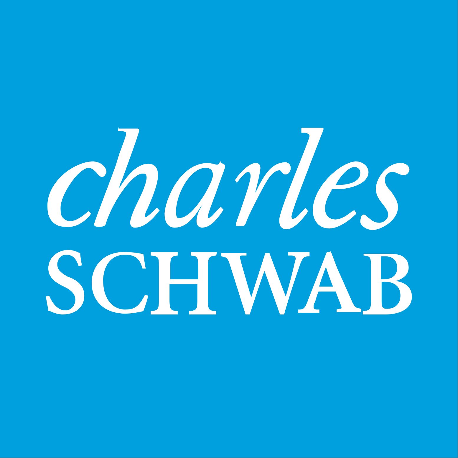 The Charles Schwab company logo, featuring white text on a bright blue background.