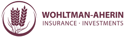 Logo of Wohltman-Aherin Insurance and Investments. Includes a circle with wheat stalks and text in maroon.