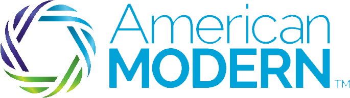Logo of American Modern Insurance with a stylized blue, green, and purple circular design.