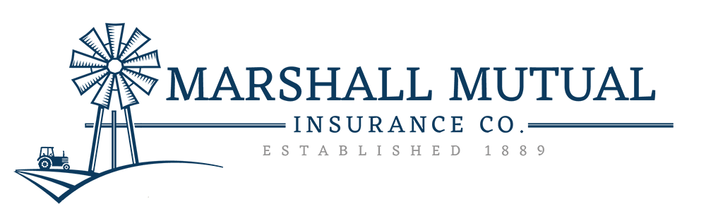 Logo for Marshall Mutual Insurance Co. with a windmill graphic and text, established 1896.