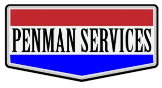 Logo for Penman Services: Text "PENMAN SERVICES" in white, over a red and blue background, within a silver-bordered shape.