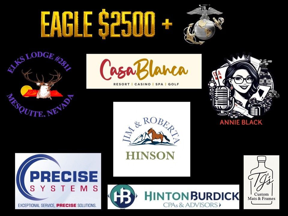 Sponsors logos: Elks Lodge, Casa Blanca, Annie Black, Precise Systems, Jim & Roberta Hinson, Hinton Burdick, and TJ's. 