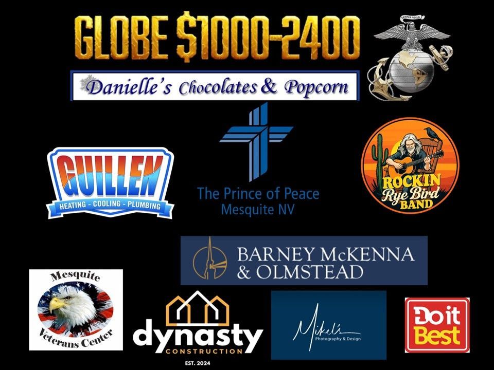 Logos of sponsors for Globe $1000-2400: businesses, a church, and veteran center.